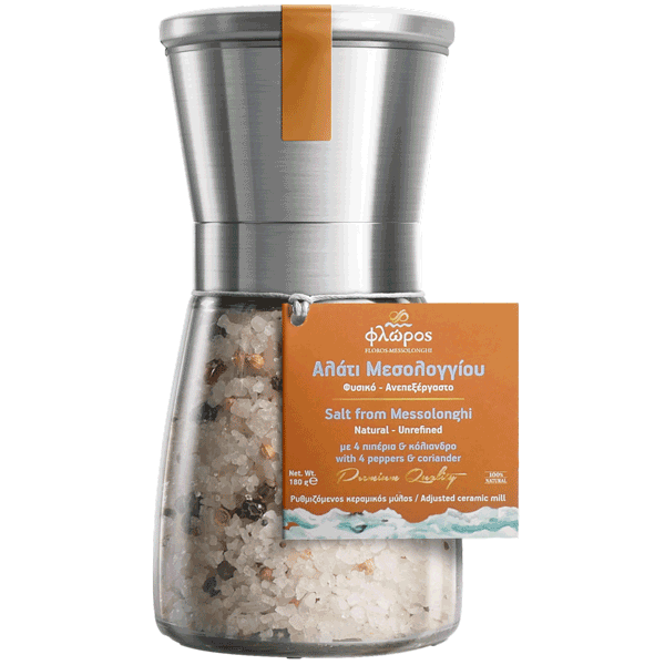 Floros Messolonghi Sea Salt with 4 Peppers & Coriander - Mill 180gr