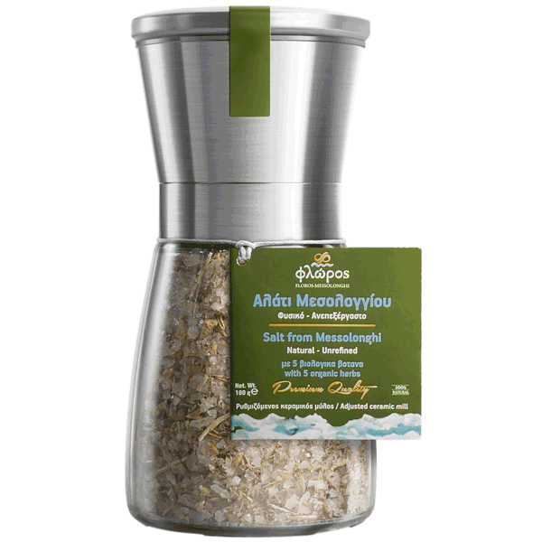 Floros Messolonghi sea salt with 5 organic herbs - Mill 180gr