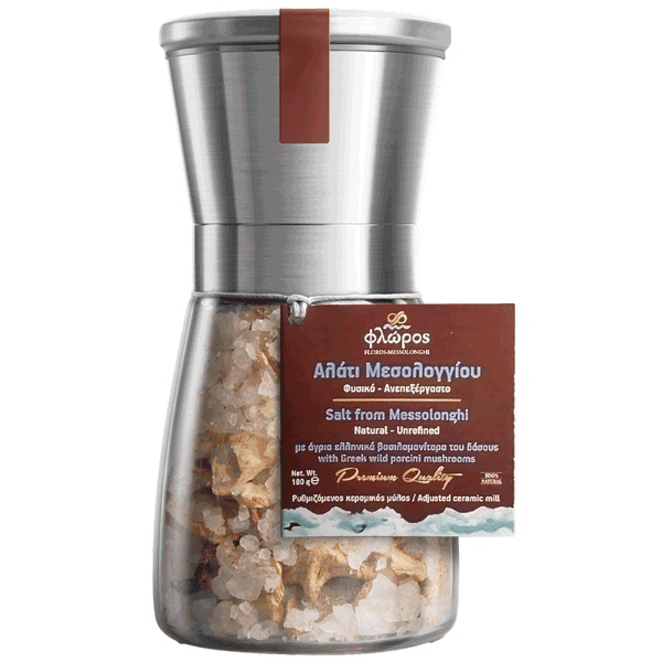 Floros Messolonghi Sea Salt with Greek wild Porcini Mushrooms - Mill 180gr