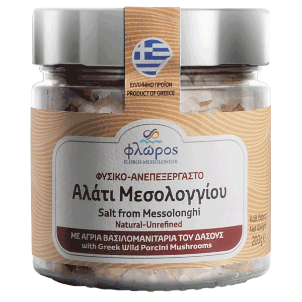 Floros Messolonghi Sea Salt with Greek wild Porcini Mushrooms - Jar 200gr