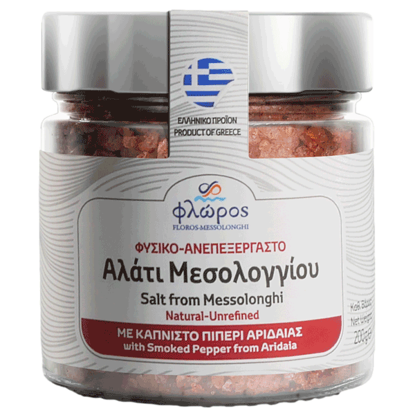 Floros Messolonghi Sea Salt with smoked pepper from Aridaia - Jar 200gr