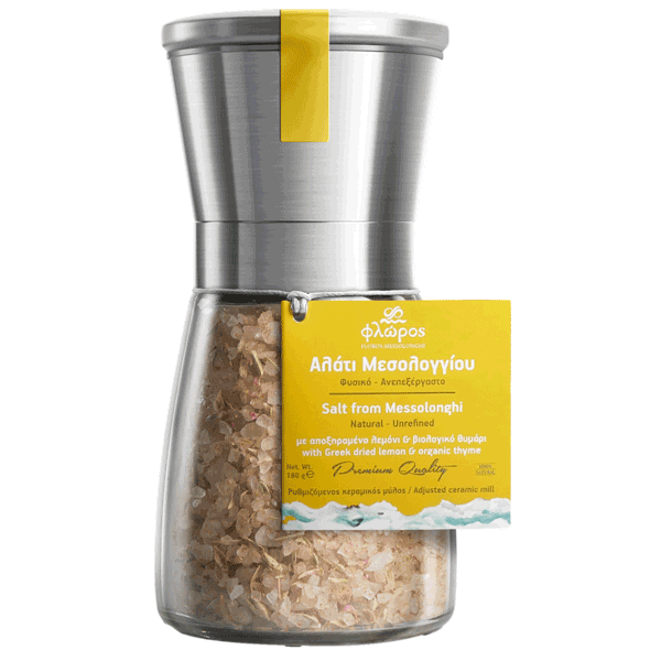 Floros Messolonghi sea salt with dried lemon & organic thyme - Mill 180gr
