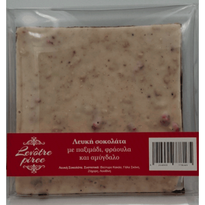 White Chocolate with biscuit, strawberries and almonds